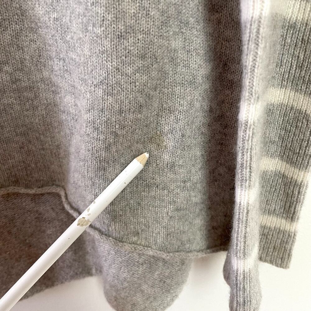 Gray Ivory Color Block Cashmere Sweater V-Neck M/L Quiet Luxury Retro Stripe - Picture 5 of 8